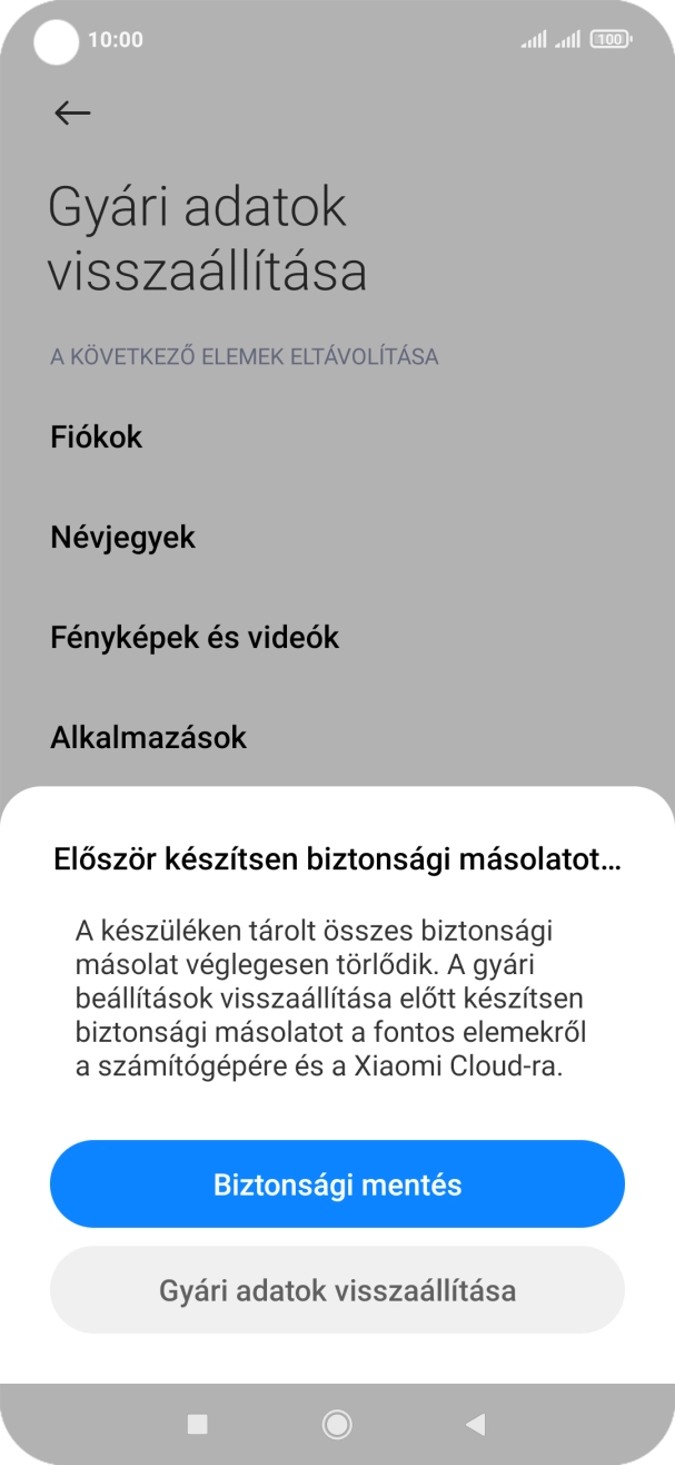 Válaszd a Gyári adatok visszaállítása lehetőséget.
