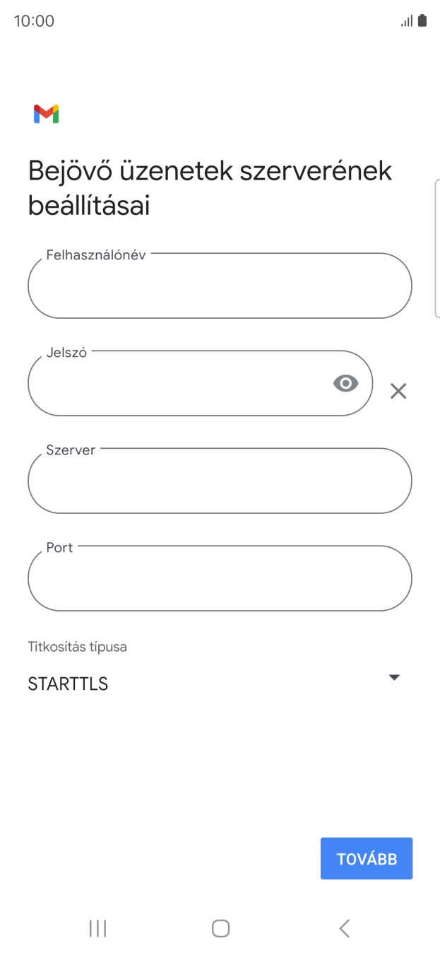 Kattints a „Felhasználónév” alatti mezőre, és írd be az e-mail-fiókodhoz tartozó felhasználónevet.