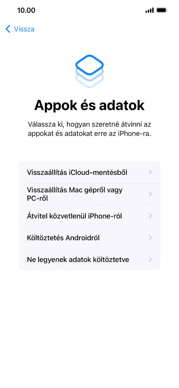 Válaszd a Ne legyenek adatok költöztetve lehetőséget, és kövesd a képernyőn megjelenő utasításokat az aktiválás befejezéséhez.