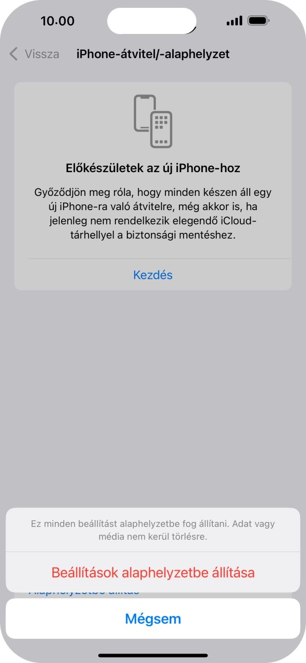Válaszd a Beállítások alaphelyzetbe állítása lehetőséget. Válaszd a Beállítások alaphelyzetbe állítása lehetőséget.