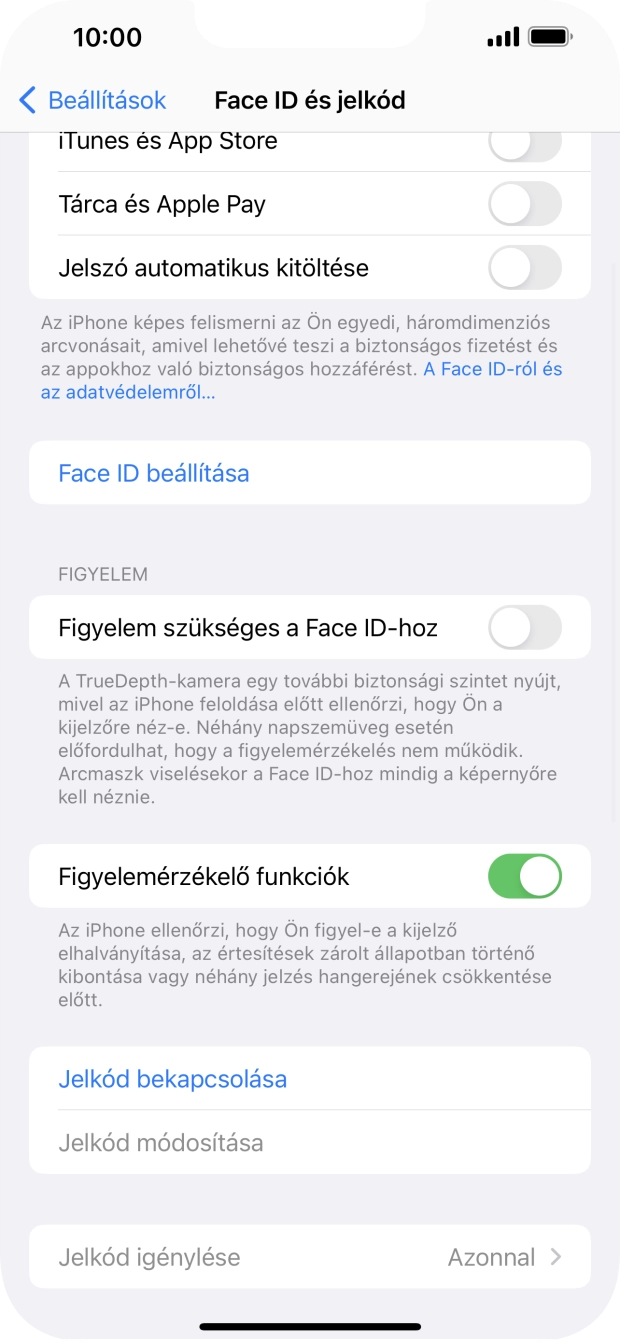 Válaszd a Jelkód bekapcsolása lehetőséget, és írj be kétszer egymás után egy tetszőleges képernyőzárkódot.