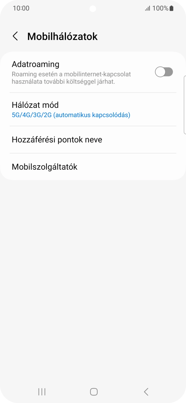 Válaszd a Hozzáférési pontok neve lehetőséget.