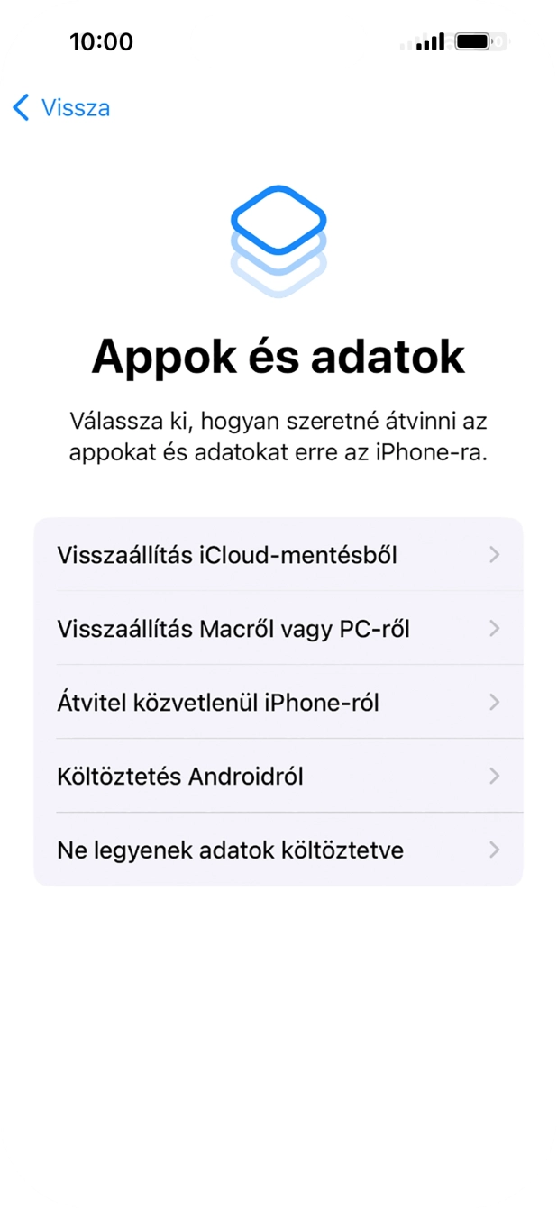 Válaszd a Ne legyenek adatok költöztetve lehetőséget, és kövesd a képernyőn megjelenő utasításokat az aktiválás befejezéséhez. Válaszd a Ne legyenek adatok költöztetve lehetőséget, és kövesd a képernyőn megjelenő utasításokat az aktiválás befejezéséhez.
