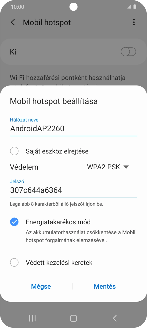 Kattints a „Hálózat neve” alatti mezőre, és írd be a Wi-Fi hotspot kívánt nevét.