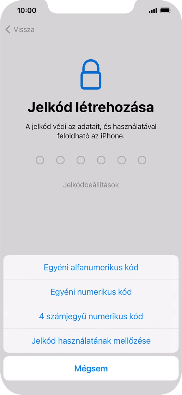 A képernyőzár használatának bekapcsolásához kövesd a képernyőn megjelenő utasításokat, vagy válaszd a Jelkód használatának mellőzése lehetőséget.
