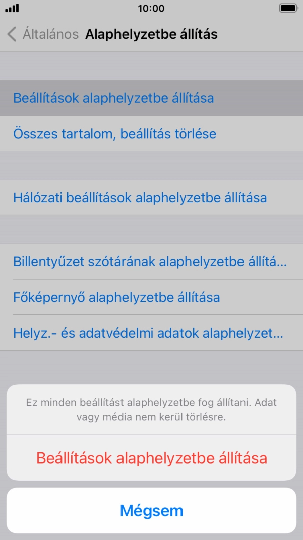 Válaszd a Beállítások alaphelyzetbe állítása lehetőséget. Válaszd a Beállítások alaphelyzetbe állítása lehetőséget.