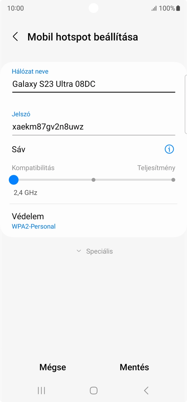 Kattints a „Hálózat neve” alatti mezőre, és írd be a Wi-Fi hotspot kívánt nevét.