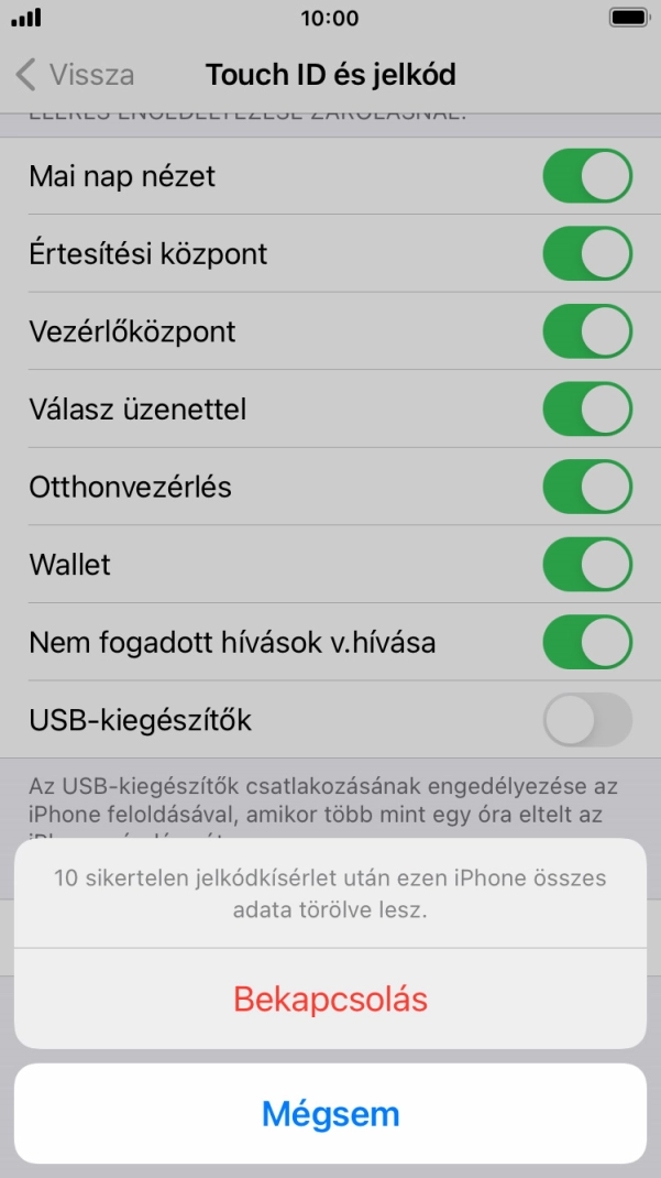 Ha bekapcsolod a funkciót, válaszd a Bekapcsolás lehetőséget.