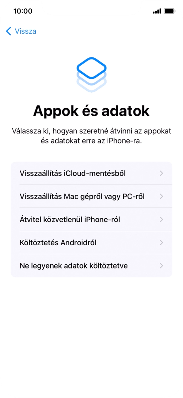 Válaszd a Ne legyenek adatok költöztetve lehetőséget, és kövesd a képernyőn megjelenő utasításokat az aktiválás befejezéséhez.
