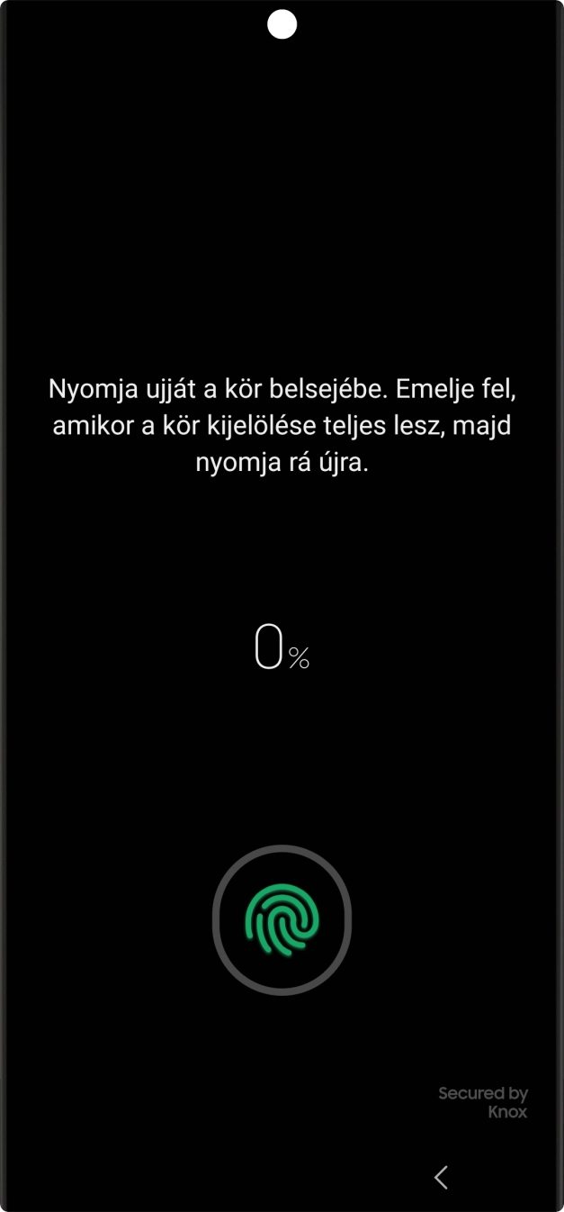 Kövesd a kijelzőn megjelenő utasításokat képernyőzár létrehozásához ujjlenyomattal. Kövesd a kijelzőn megjelenő utasításokat képernyőzár létrehozásához ujjlenyomattal.