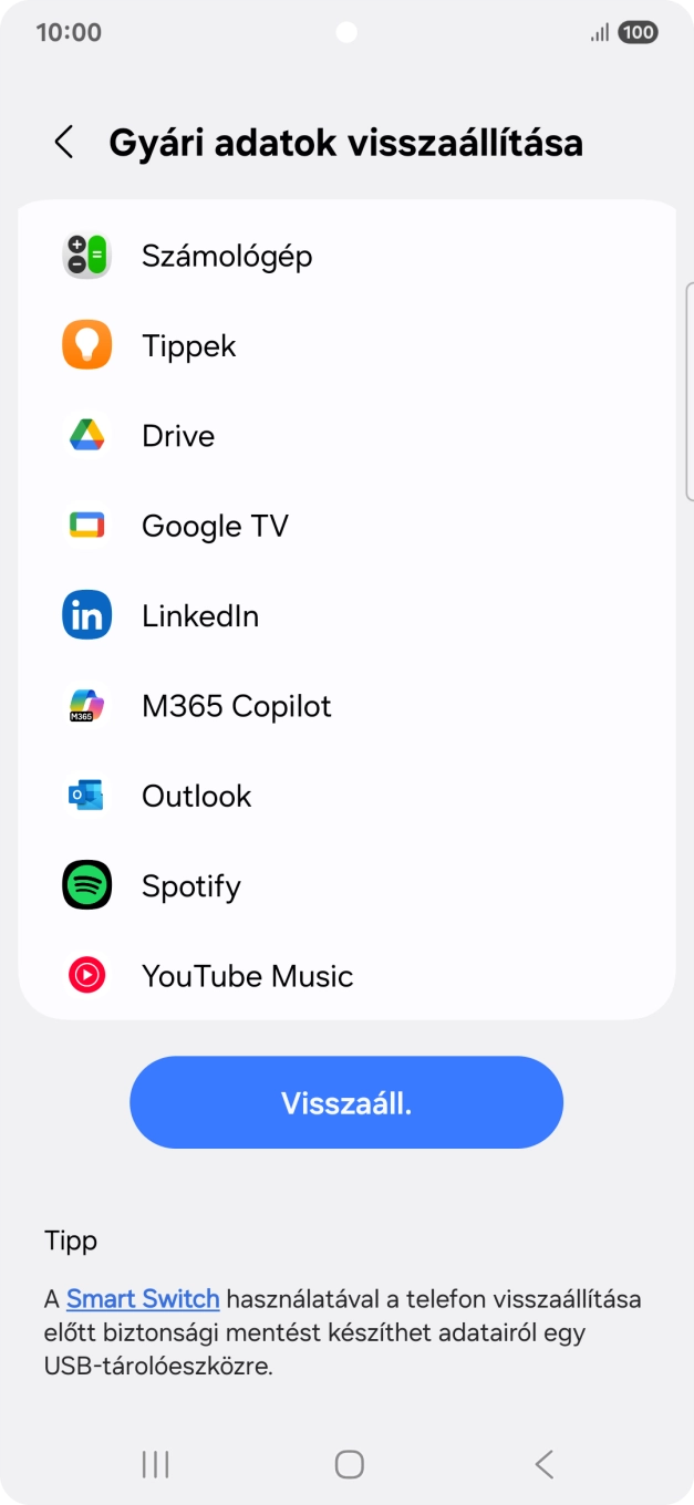 Válaszd a Visszaáll. lehetőséget. Válaszd a Visszaáll. lehetőséget.