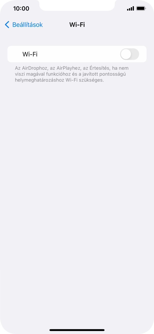 Kattints a „Wi-Fi” melletti csúszkára a funkció bekapcsolásához.