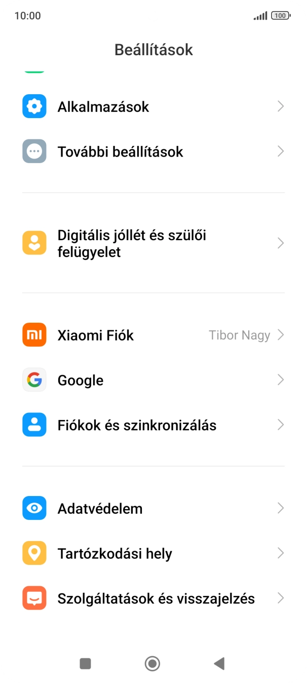 Válaszd a Fiókok és szinkronizálás lehetőséget.