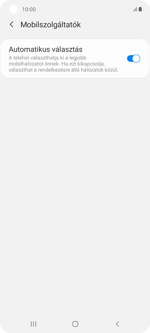 Kattints az „Automatikus választás” melletti csúszkára a funkció kikapcsolásához, és várj, amíg a telefon keresi az elérhető hálózatot. Kattints az „Automatikus választás” melletti csúszkára a funkció kikapcsolásához, és várj, amíg a telefon keresi az elérhető hálózatot.