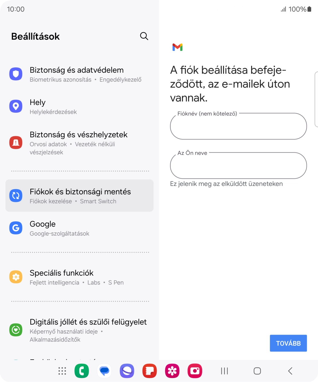 Kattints a „Fióknév (nem kötelező)” alatti mezőre, és írd be az e-mail-fiók kívánt nevét.