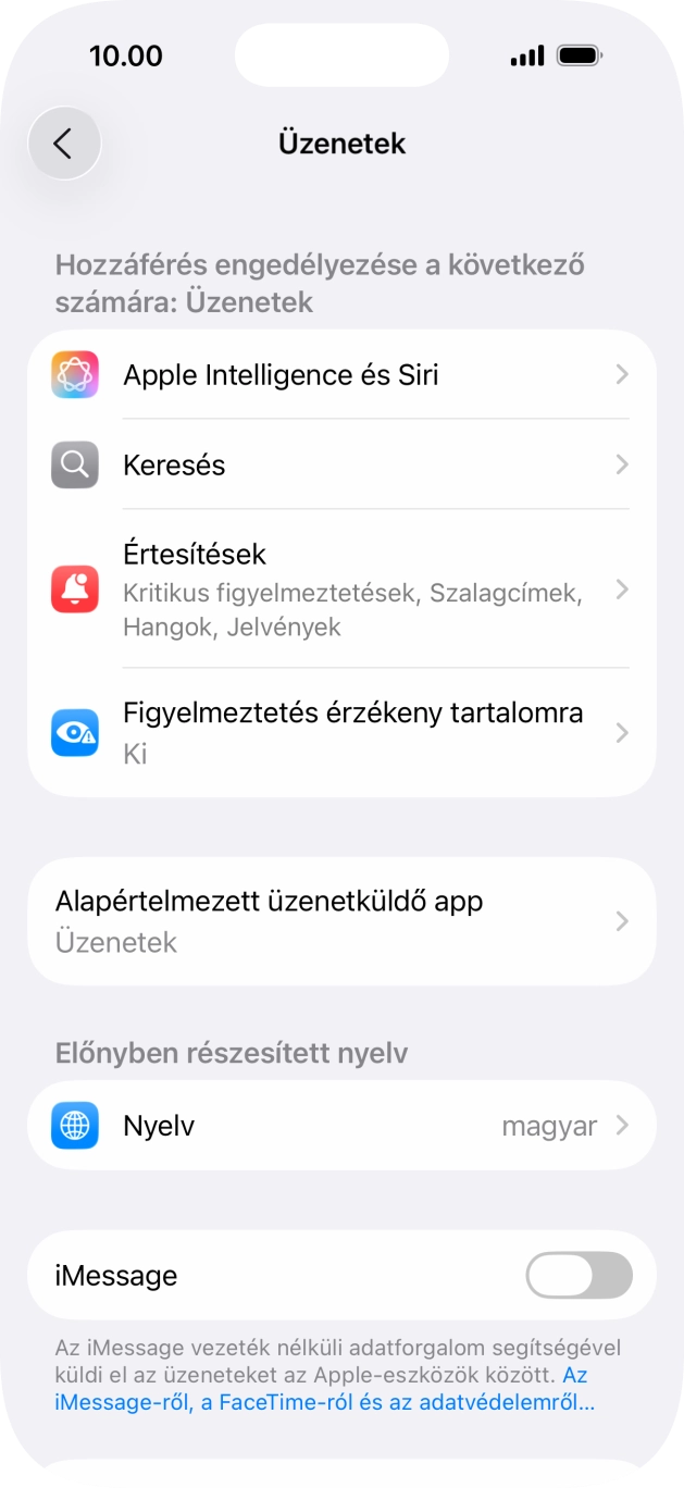 Kattints az „iMessage” melletti csúszkára a funkció bekapcsolásához. Kattints az „iMessage” melletti csúszkára a funkció bekapcsolásához.