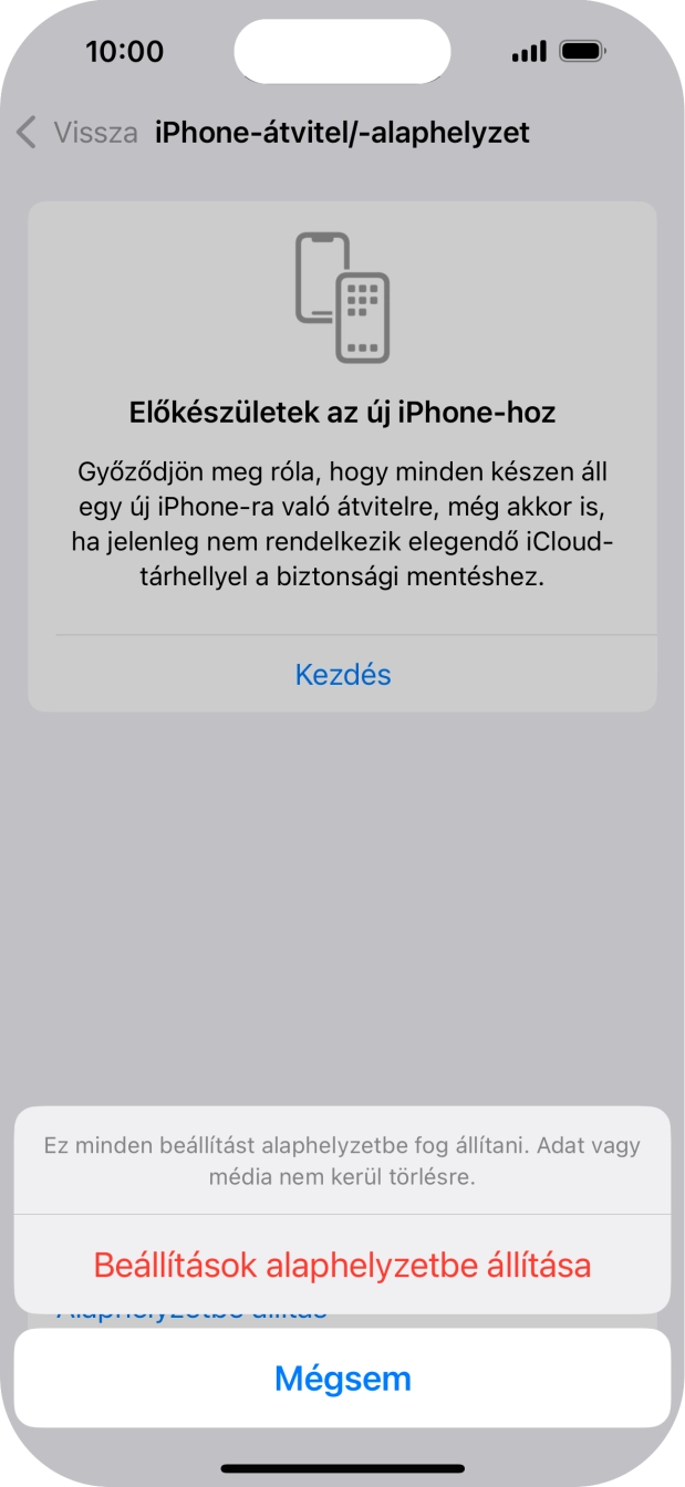 Válaszd a Beállítások alaphelyzetbe állítása lehetőséget. Válaszd a Beállítások alaphelyzetbe állítása lehetőséget.