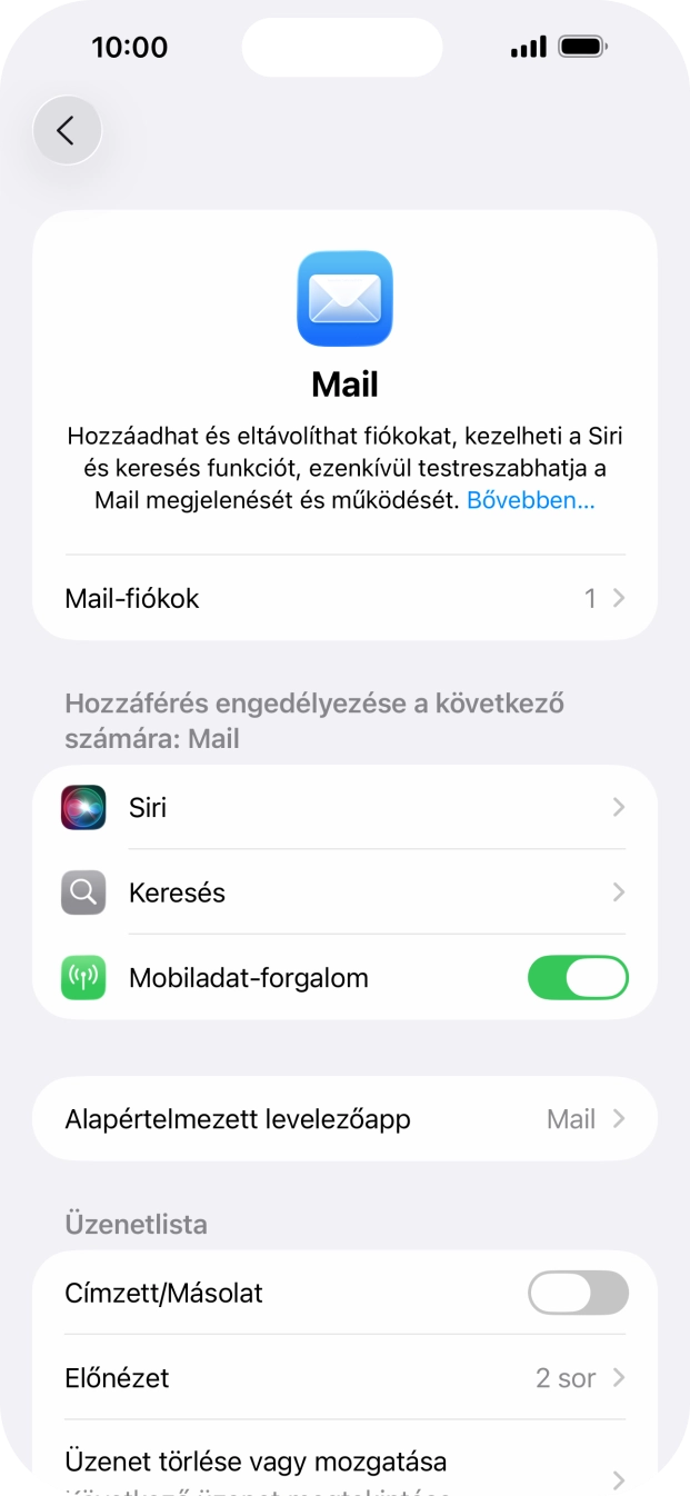 Válaszd a Mail-fiókok lehetőséget.