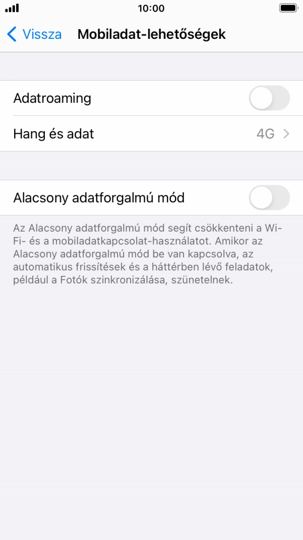 Kattints az „Adatroaming” melletti csúszkára a funkció be- vagy kikapcsolásához. Kattints az „Adatroaming” melletti csúszkára a funkció be- vagy kikapcsolásához.