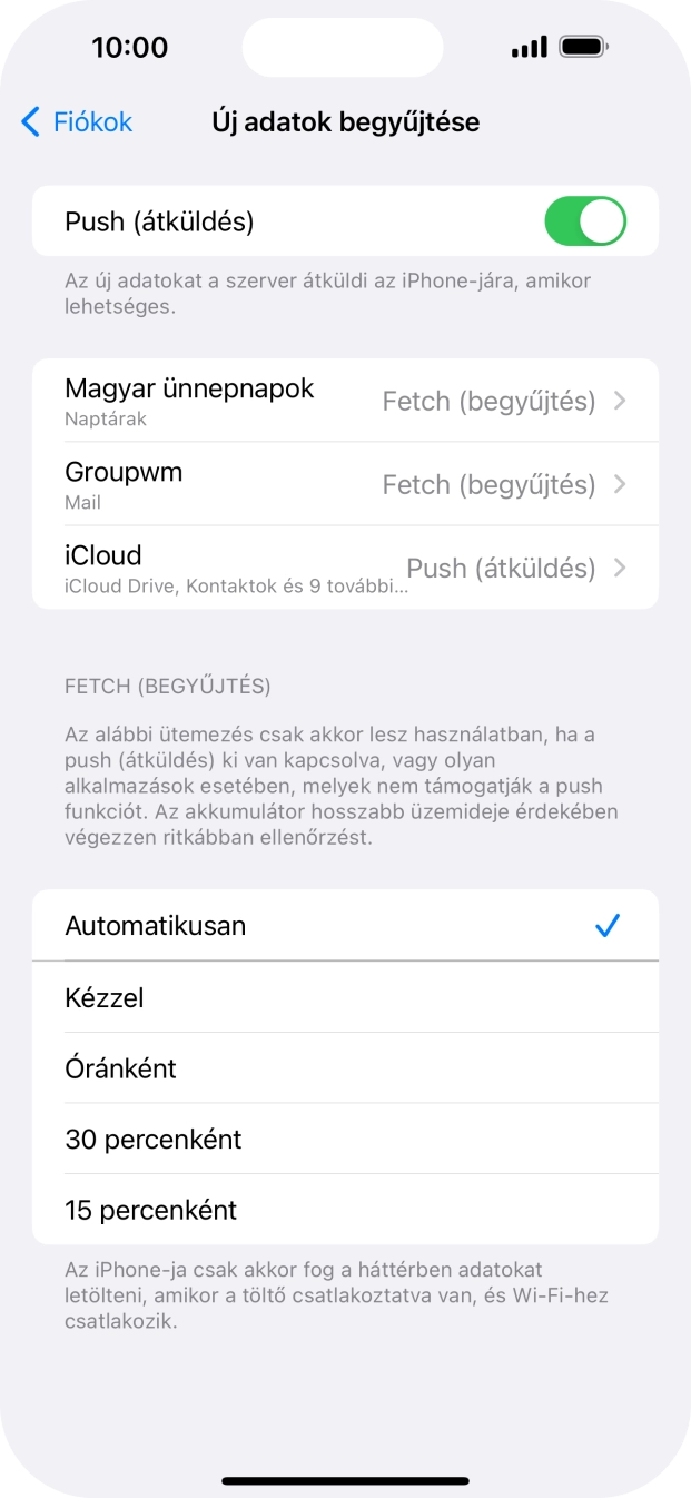 Kattints a „Push (átküldés)” melletti csúszkára a funkció be- vagy kikapcsolásához.