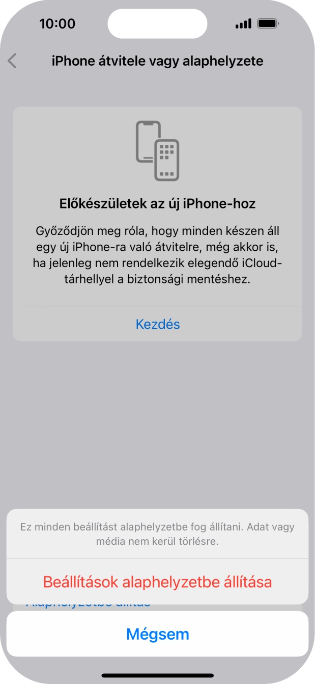 Válaszd a Beállítások alaphelyzetbe állítása lehetőséget. Válaszd a Beállítások alaphelyzetbe állítása lehetőséget.