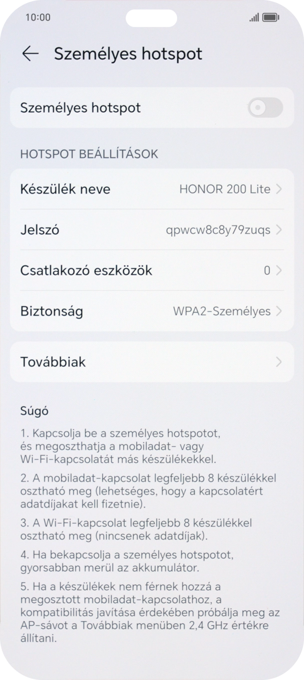 Válaszd a Készülék neve lehetőséget, és írd be a Wi-Fi-hotspot kívánt nevét.