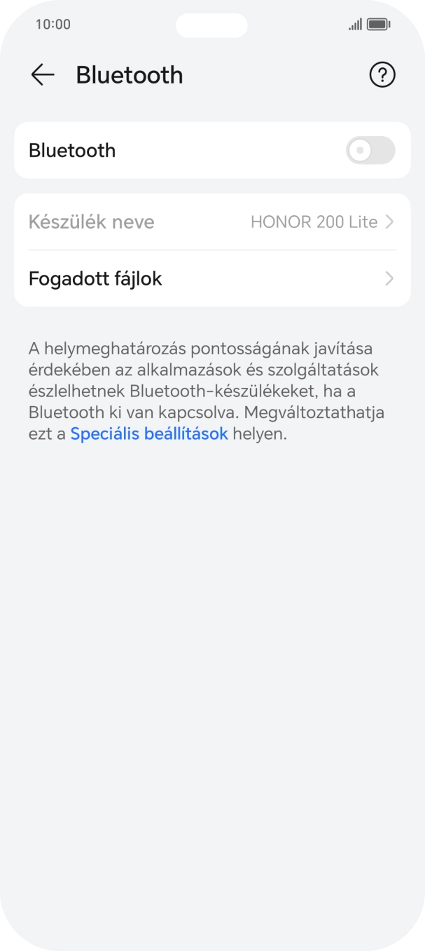 Kattints a „Bluetooth” melletti csúszkára a funkció bekapcsolásához. Kattints a „Bluetooth” melletti csúszkára a funkció bekapcsolásához.