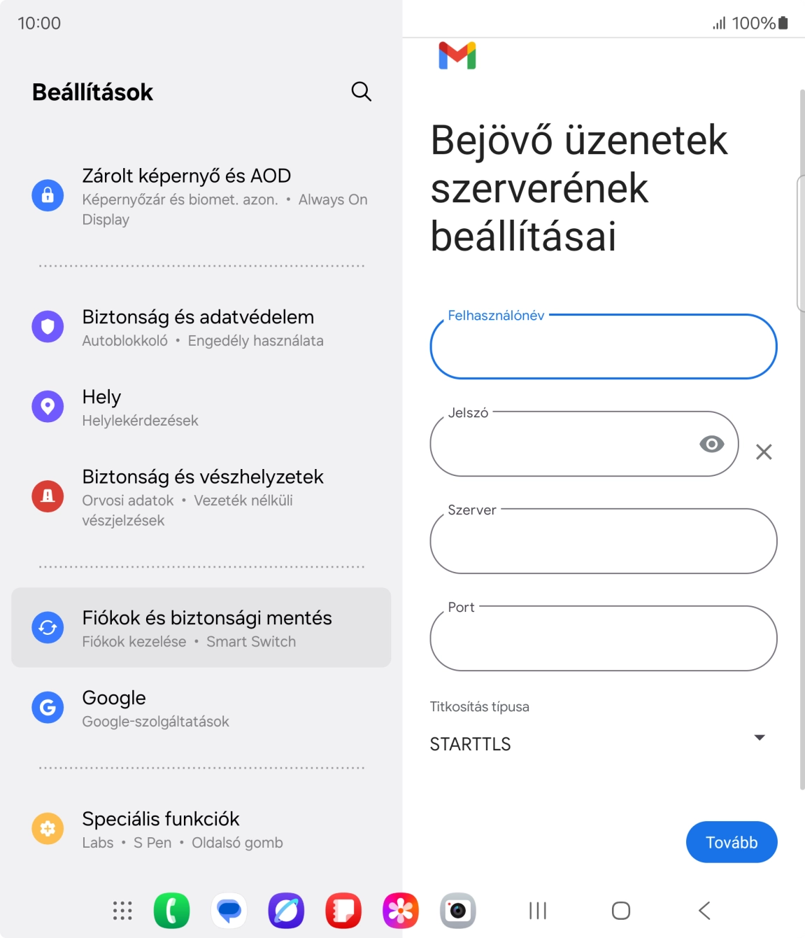 Kattints a „Szerver” alatti mezőre, és írd be az e-mail szolgáltatód bejövő szerverének a nevét.