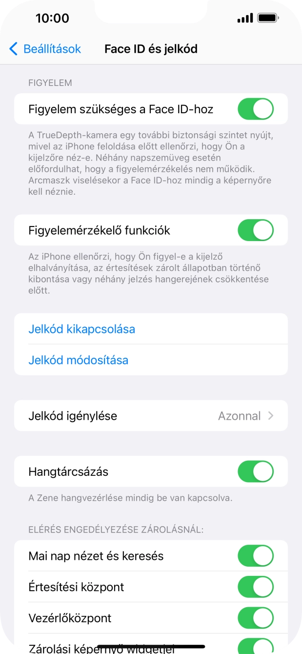 Válaszd a Jelkód kikapcsolása lehetőséget, és írd be a képernyőzárkódot.