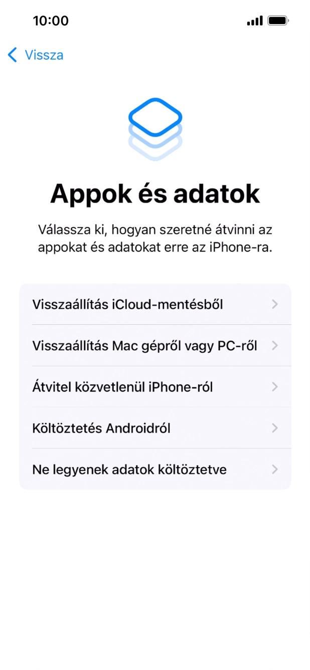 Válaszd a Ne legyenek adatok költöztetve lehetőséget, és kövesd a képernyőn megjelenő utasításokat az aktiválás befejezéséhez.