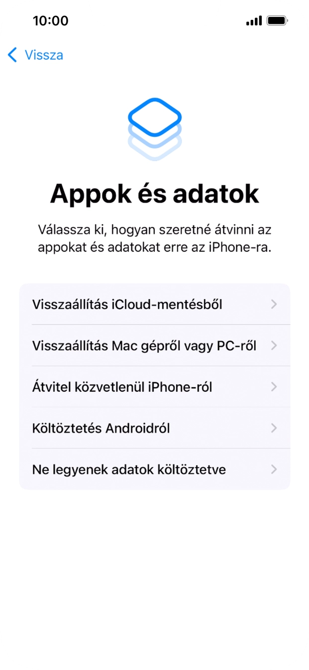 Válaszd a Ne legyenek adatok költöztetve lehetőséget, és kövesd a képernyőn megjelenő utasításokat az aktiválás befejezéséhez.