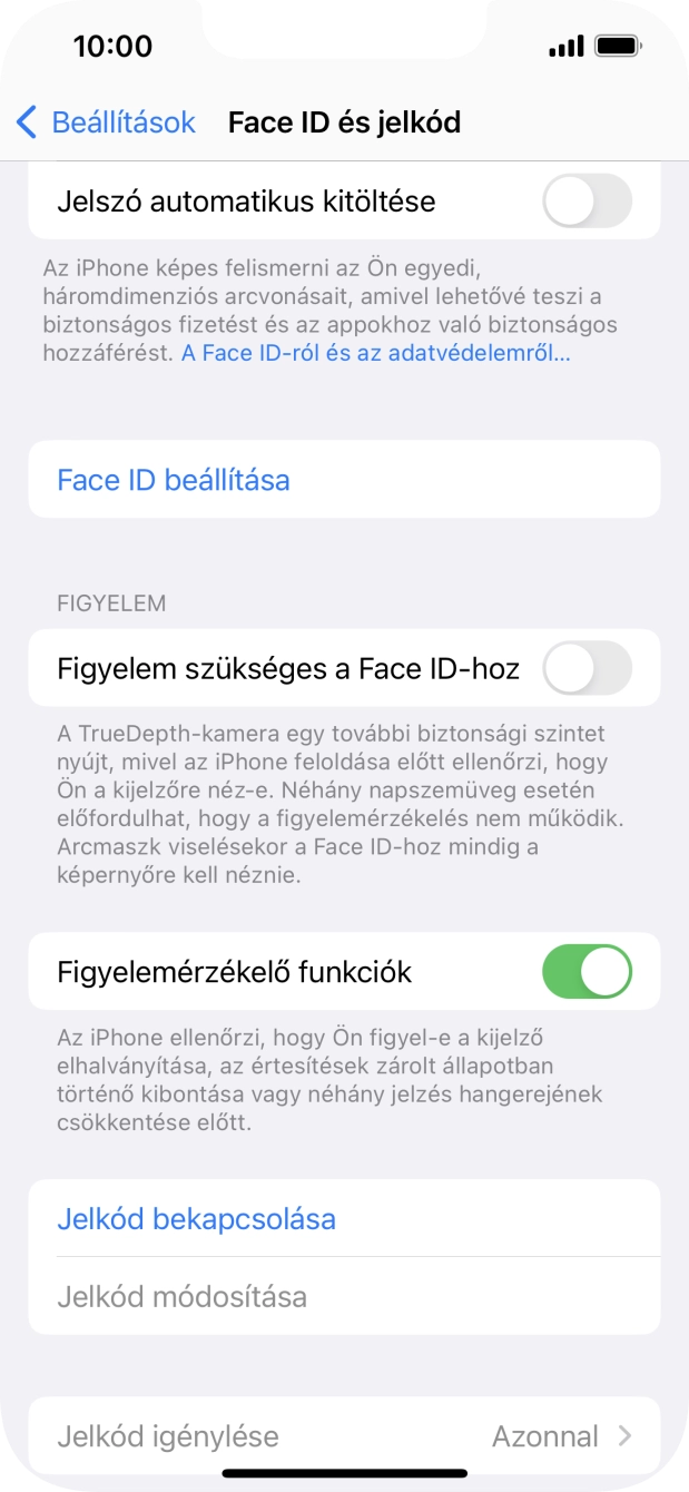 Válaszd a Jelkód bekapcsolása lehetőséget, és írj be kétszer egymás után egy tetszőleges képernyőzárkódot.
