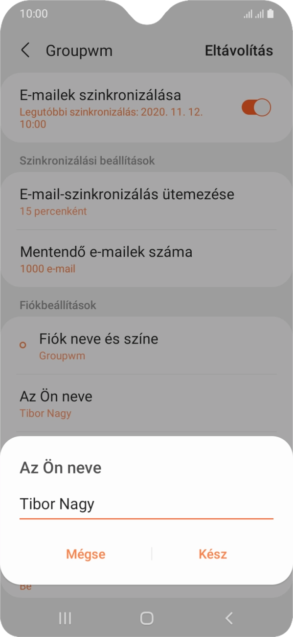 Írd be a kívánt küldőnevet, és válaszd a Kész lehetőséget.