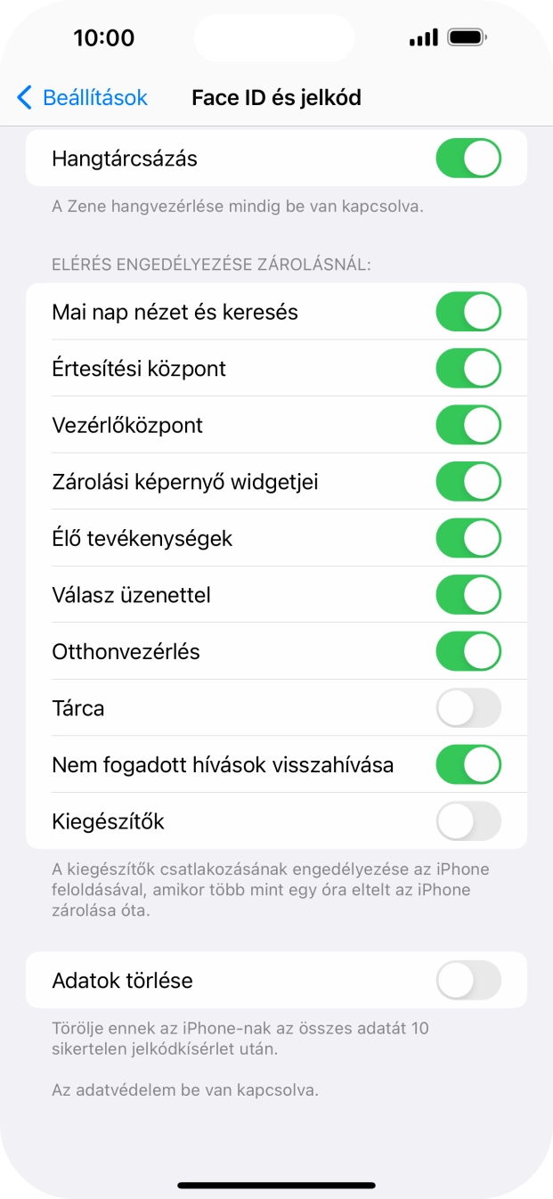 Kattints az „Adatok törlése” melletti csúszkára a funkció be- vagy kikapcsolásához.