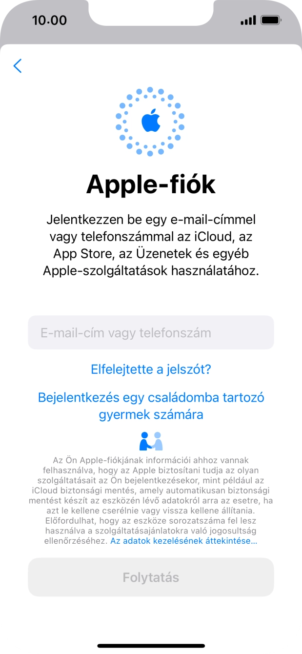 Válaszd az E-mail-cím vagy telefonszám lehetőséget, és írd be a az Apple ID-dhoz tartozó felhasználónevet.