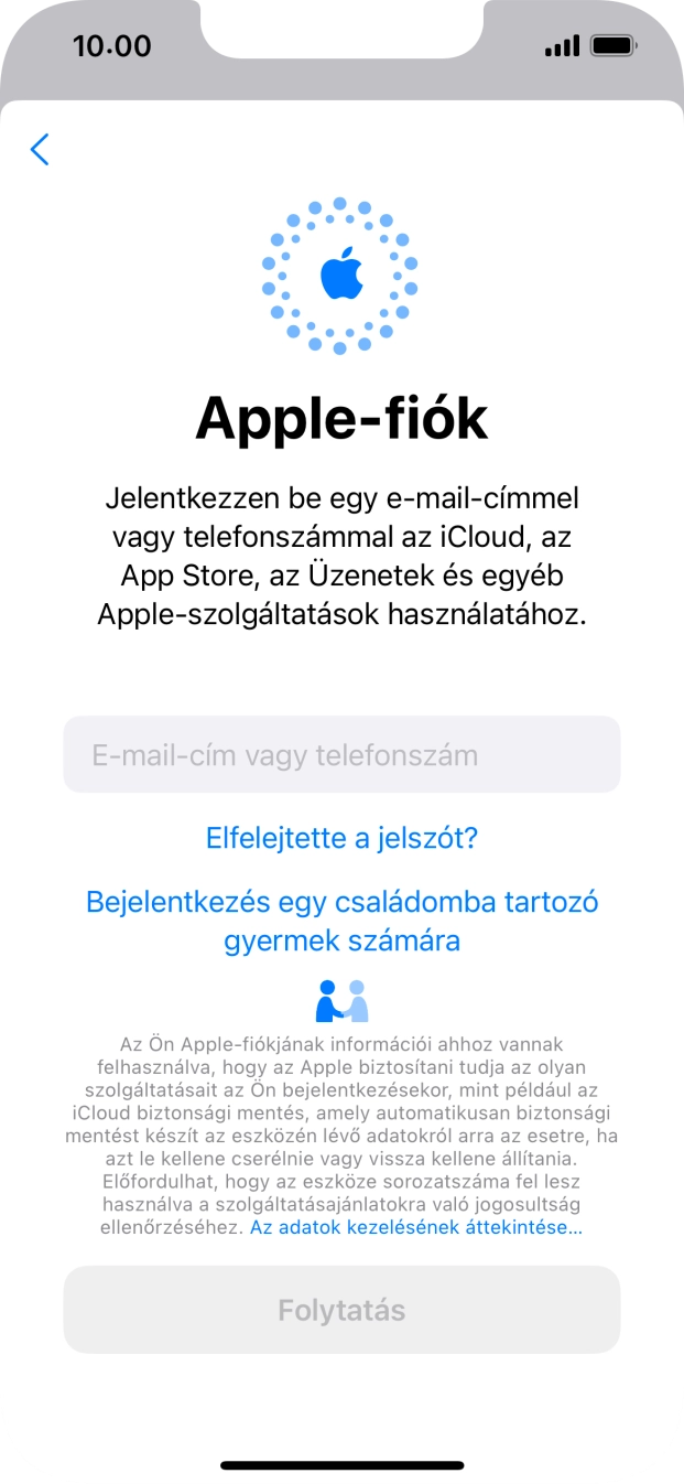 Válaszd az E-mail-cím vagy telefonszám lehetőséget, és írd be a az Apple ID-dhoz tartozó felhasználónevet.