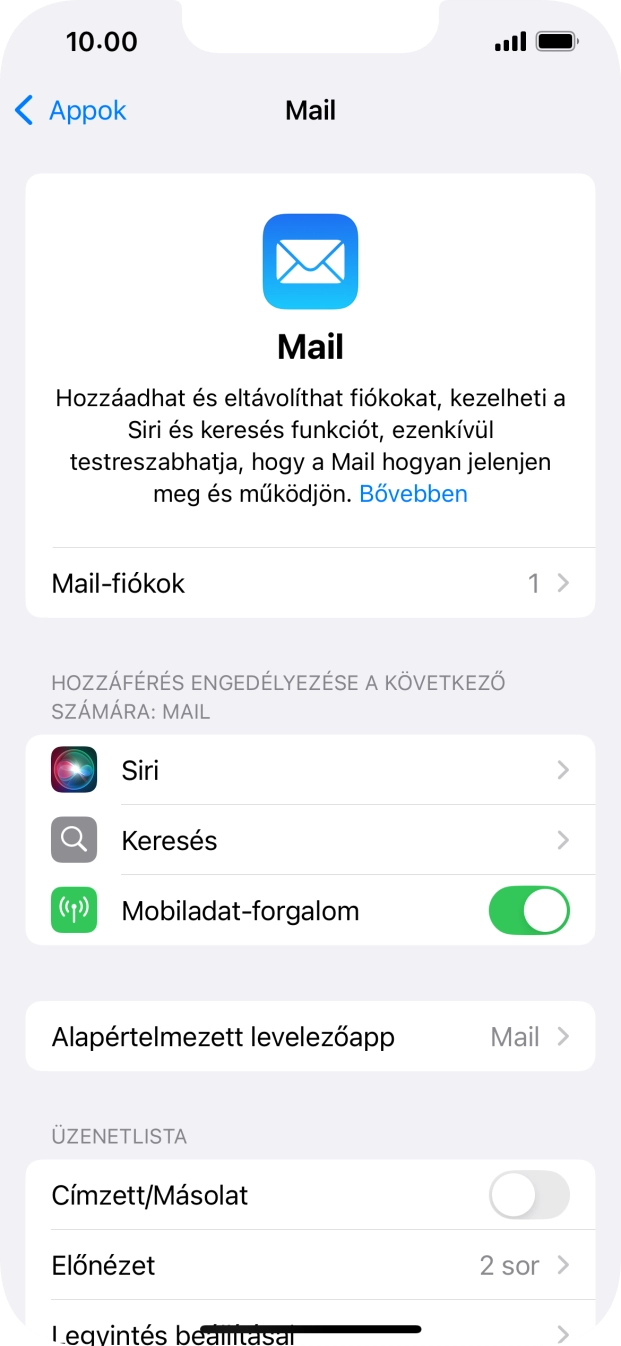 Válaszd a Mail-fiókok lehetőséget.