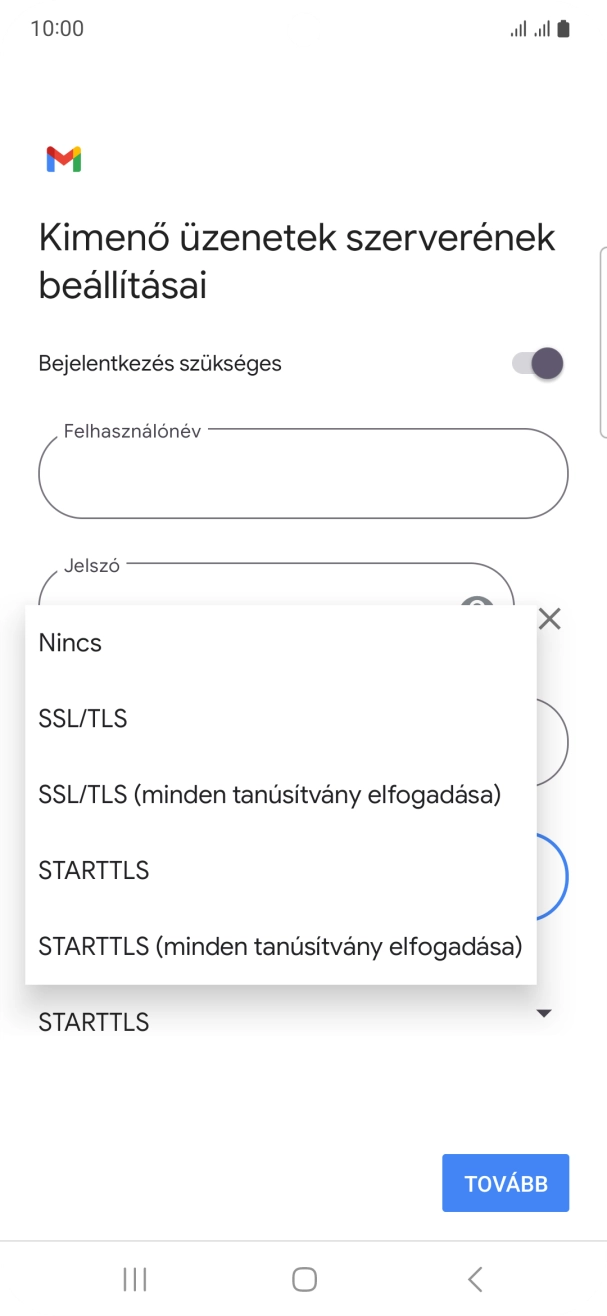 Válaszd az SSL/TLS lehetőséget.