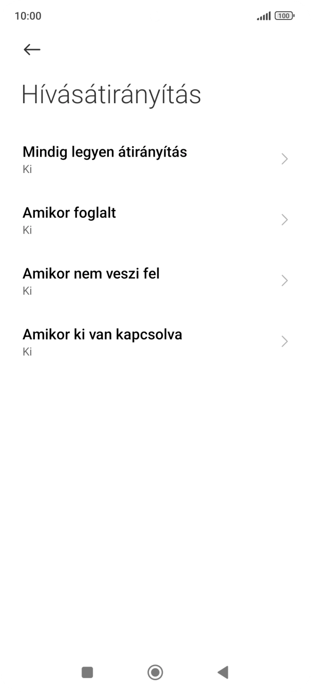 Kattints a kívánt hívásátirányítás-típusra.