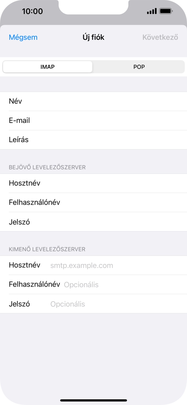 Kattints a Hosztnév mezőre, és írd be az e-mail szolgáltatód kimenő szerverének a nevét.