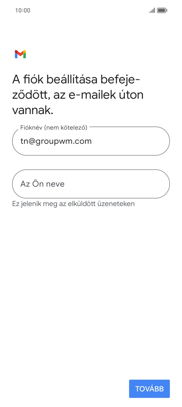 Kattints a „Fióknév (nem kötelező)” alatti mezőre, és írd be az e-mail-fiók kívánt nevét.