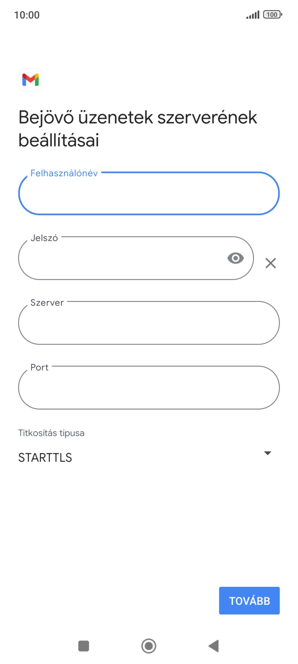 Kattints a „Szerver” alatti mezőre, és írd be az e-mail szolgáltatód bejövő szerverének a nevét.