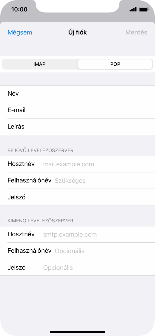 Kattints a Hosztnév mezőre, és írd be az e-mail szolgáltatód bejövő szerverének a nevét.