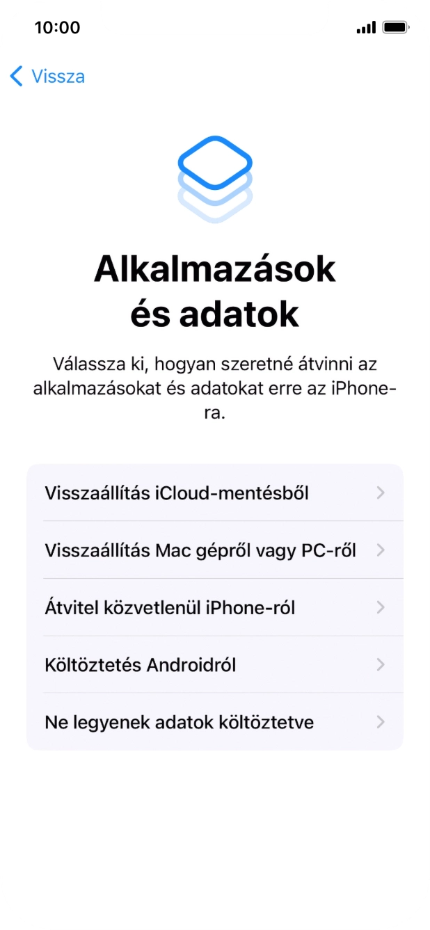 Válaszd a Ne legyenek adatok költöztetve lehetőséget, és kövesd a képernyőn megjelenő utasításokat az aktiválás befejezéséhez.