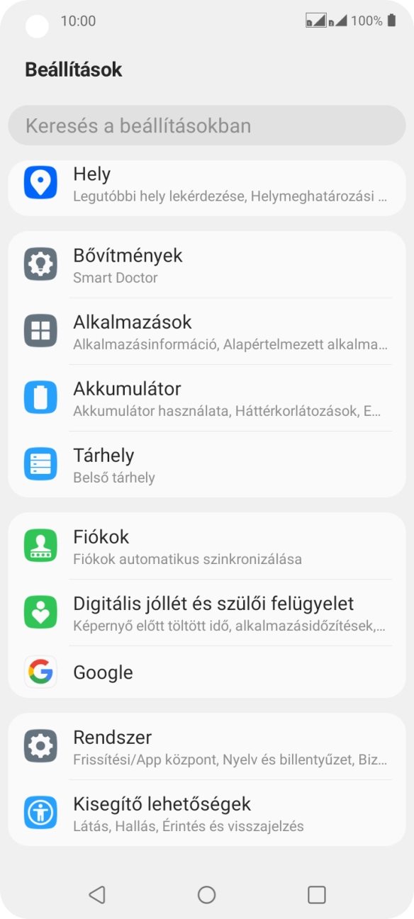 Válaszd a Fiókok lehetőséget.