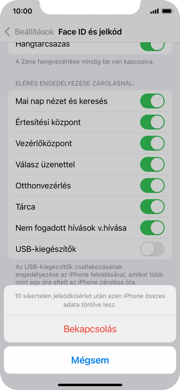 Ha bekapcsolod a funkciót, válaszd a Bekapcsolás lehetőséget.