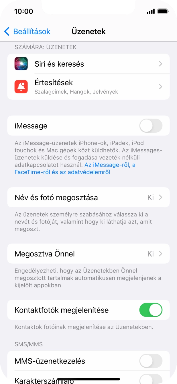 Kattints az „iMessage” melletti csúszkára a funkció bekapcsolásához. Kattints az „iMessage” melletti csúszkára a funkció bekapcsolásához.
