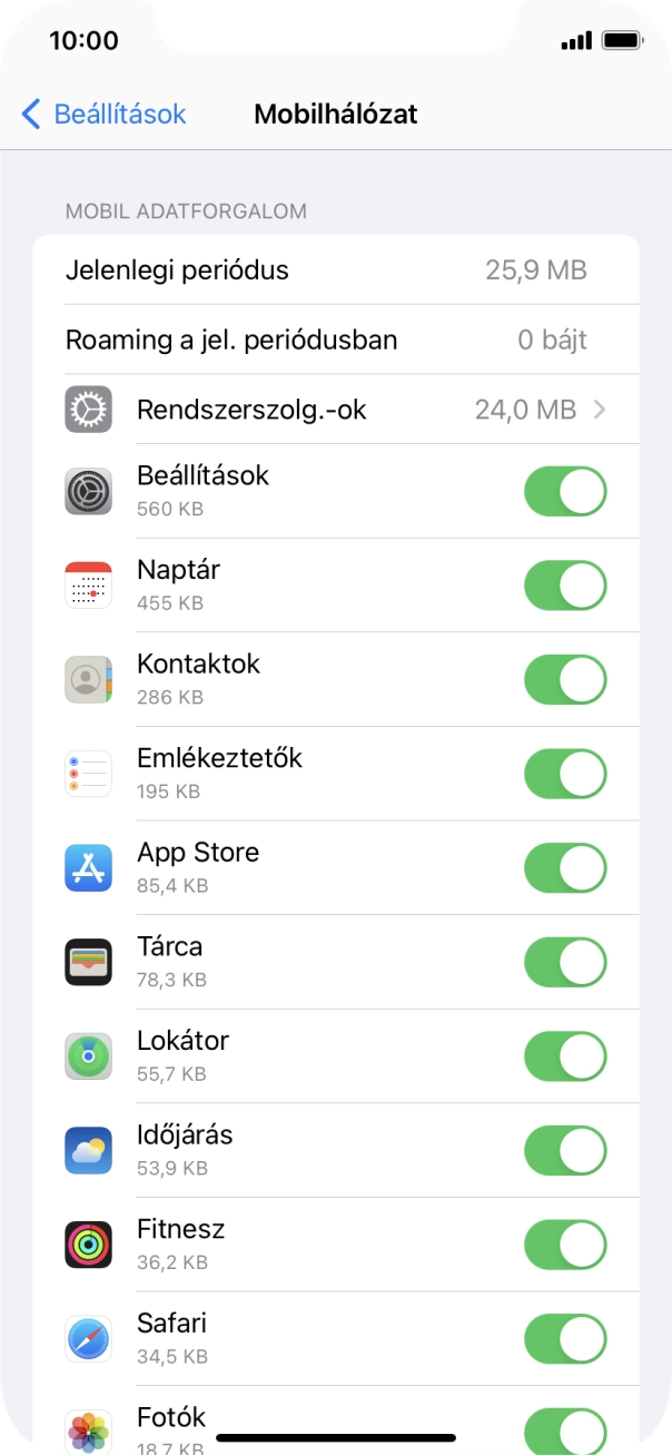 Kattints a kívánt programok melletti csúszkákra a funkciók be- vagy kikapcsolásához.