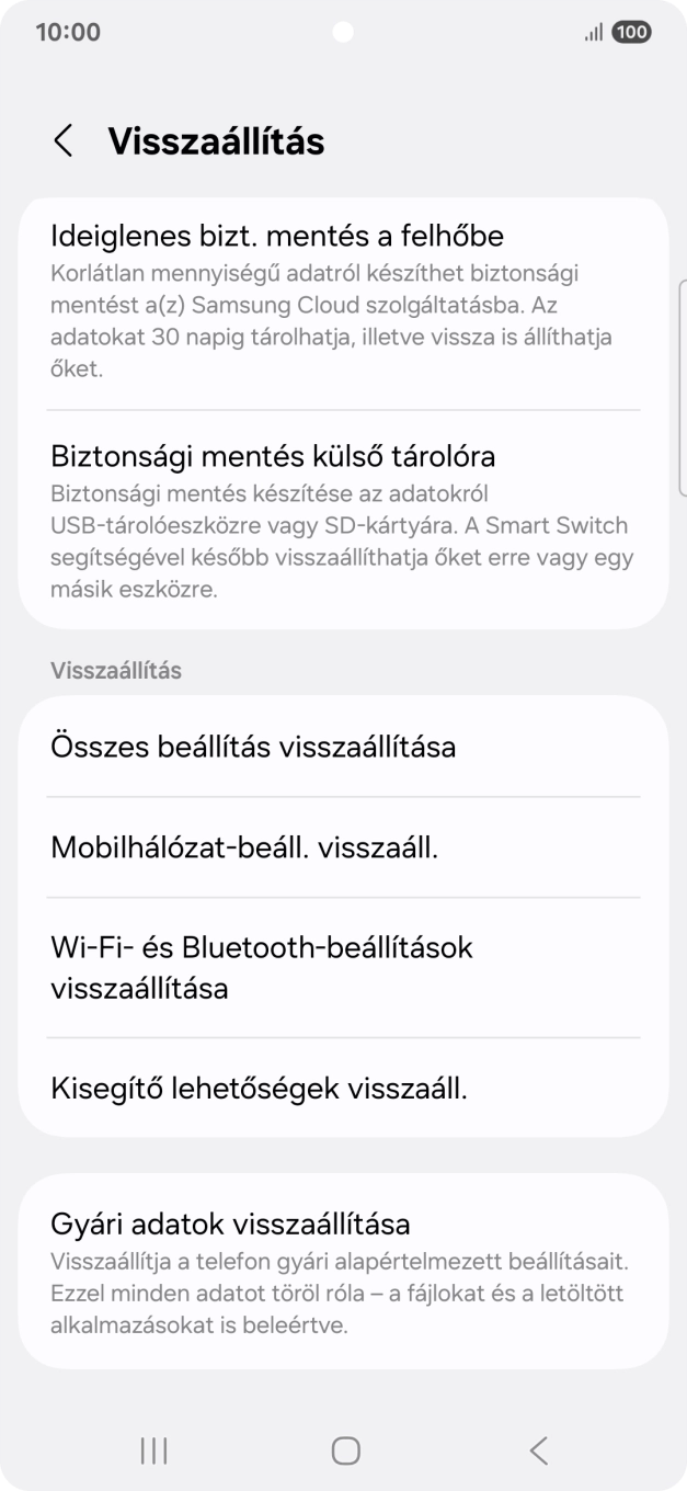 Válaszd a Gyári adatok visszaállítása lehetőséget. Válaszd a Gyári adatok visszaállítása lehetőséget.
