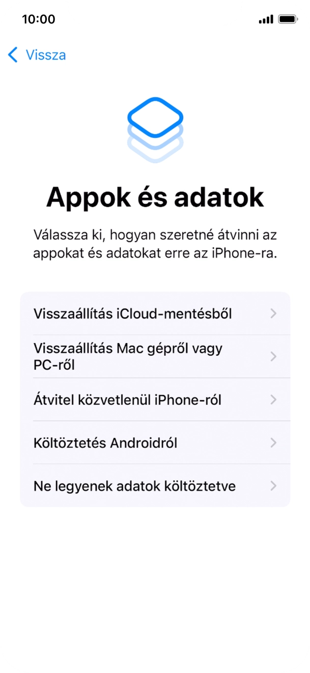 Válaszd a Ne legyenek adatok költöztetve lehetőséget, és kövesd a képernyőn megjelenő utasításokat az aktiválás befejezéséhez. Válaszd a Ne legyenek adatok költöztetve lehetőséget, és kövesd a képernyőn megjelenő utasításokat az aktiválás befejezéséhez.